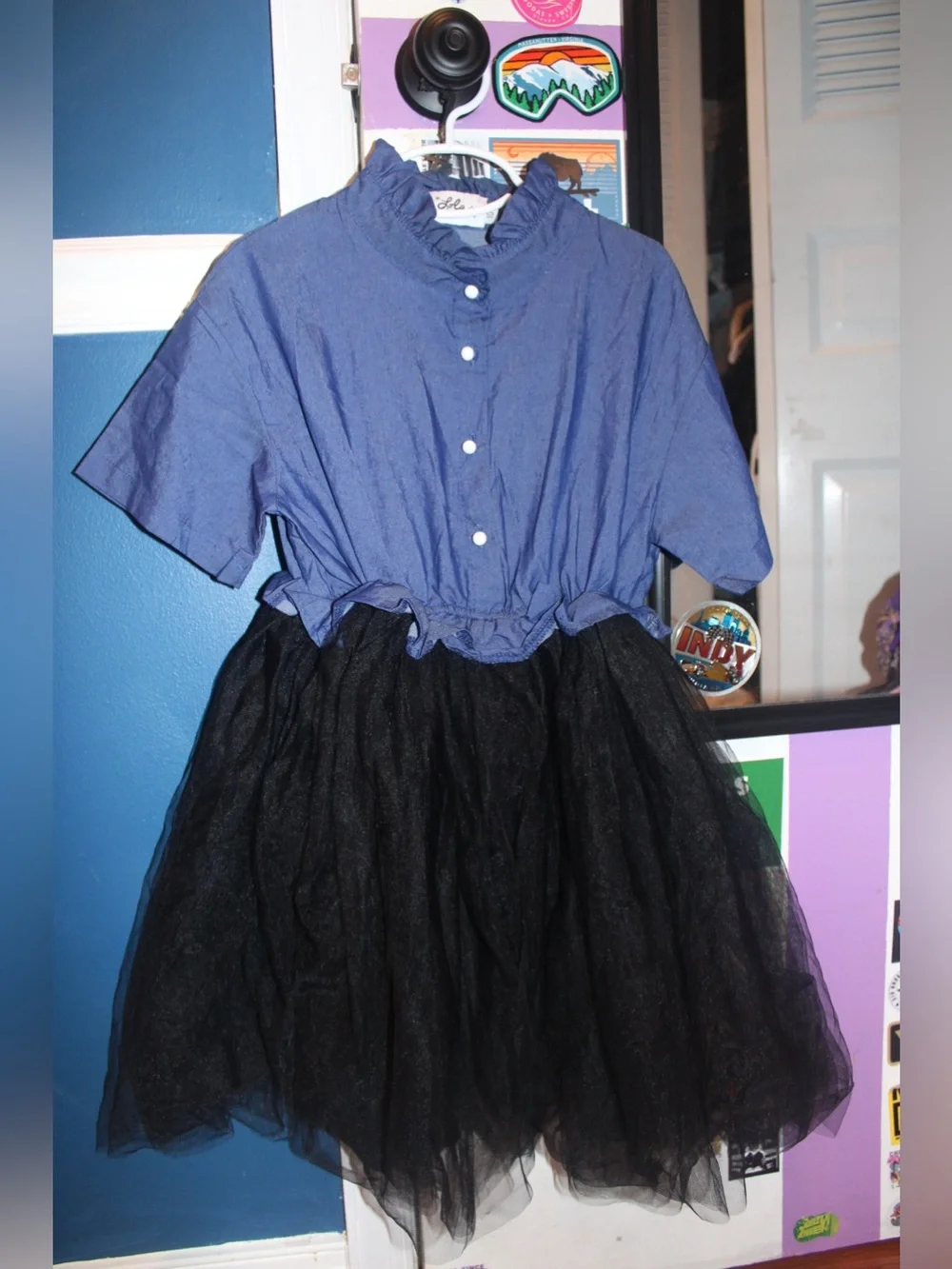 Lola and the Boys Girls Audrey Hepburn Denim Tulle Tutu Dress Blue Black Size 10